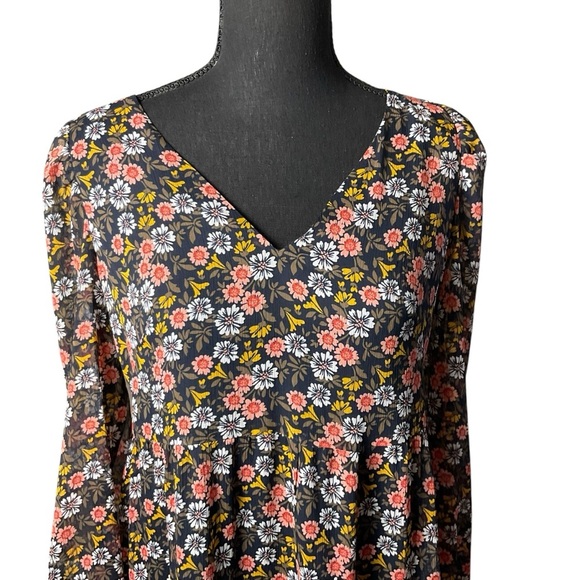 LOFT Black Midi Sundress with Long Bell Sleeves and V-Neckline - Picture 2 of 11